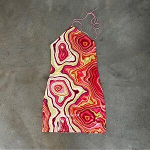 Vibrant Geode Swirl Mini Halter Dress ✌️